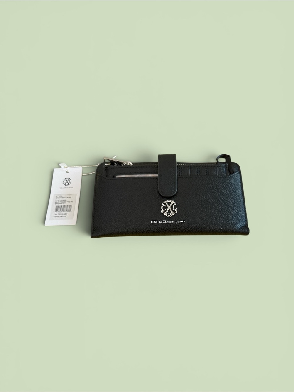 Christian Lacroix Black Leather Zip & Snap Wristlet Wallet